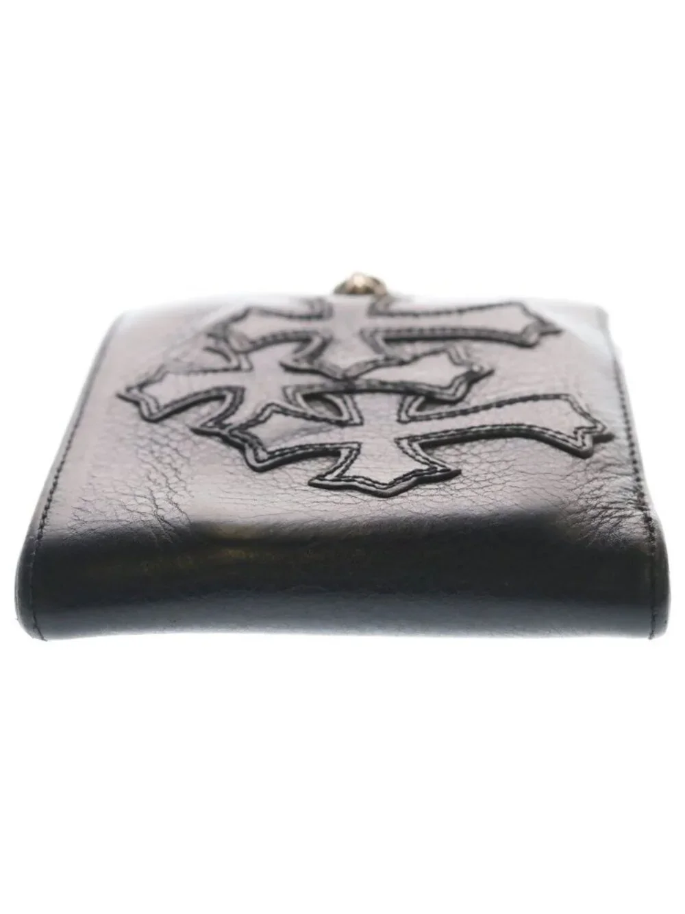 Chrome Hearts Crs 1 Snap 3 Cemetery Cross Leather Wallet Black